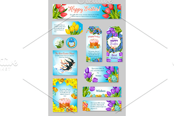 Vector Easter greeting cards, tags, banners set
