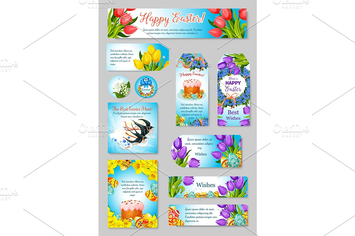 Vector Easter greeting cards, tags, banners set in Graphics - product preview 8