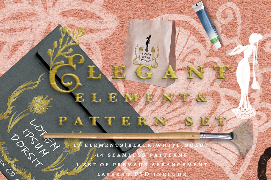 Elegant handdrawn floral graphic set