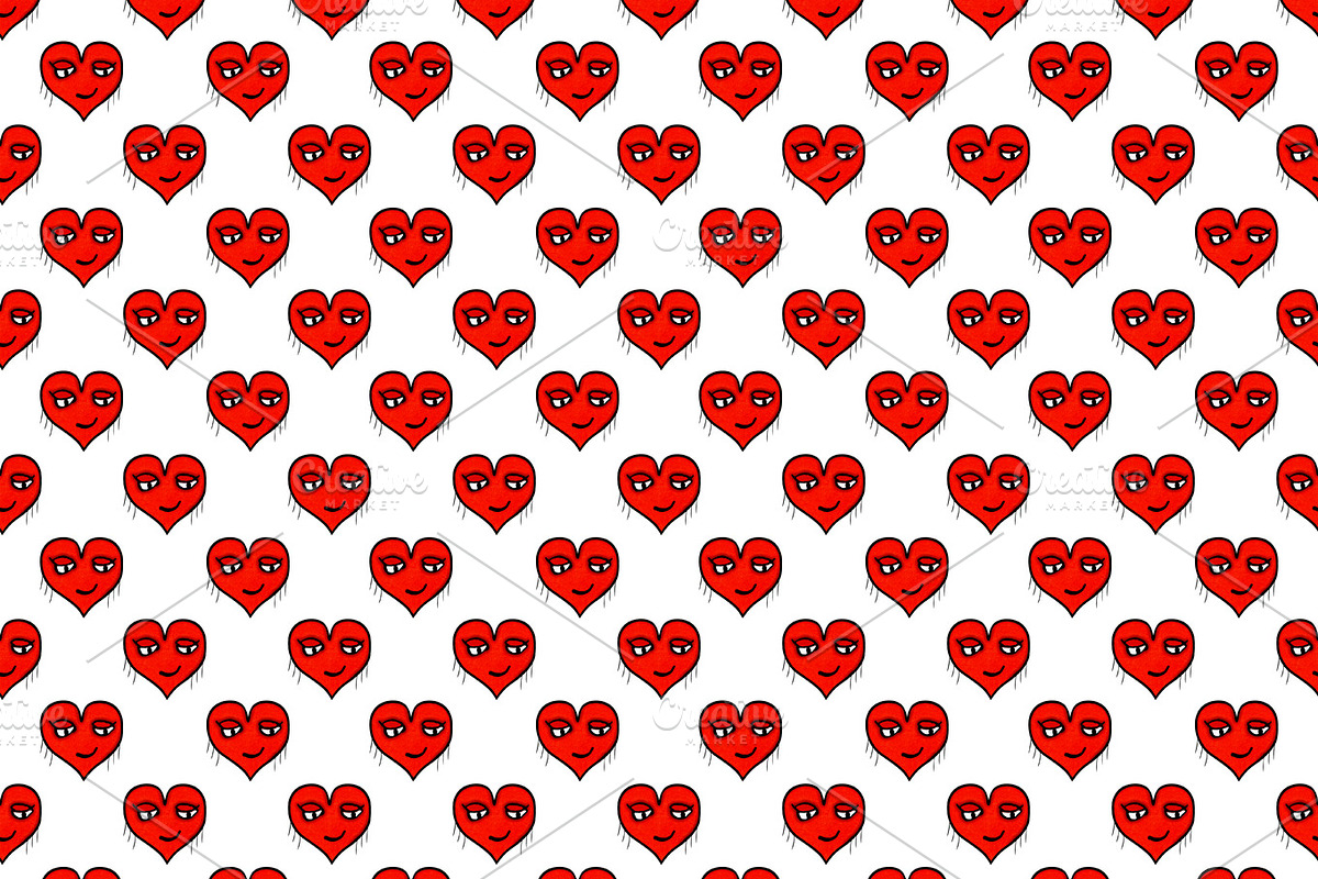 Seamless Pattern Heart Shape Drawing in Patterns - product preview 8