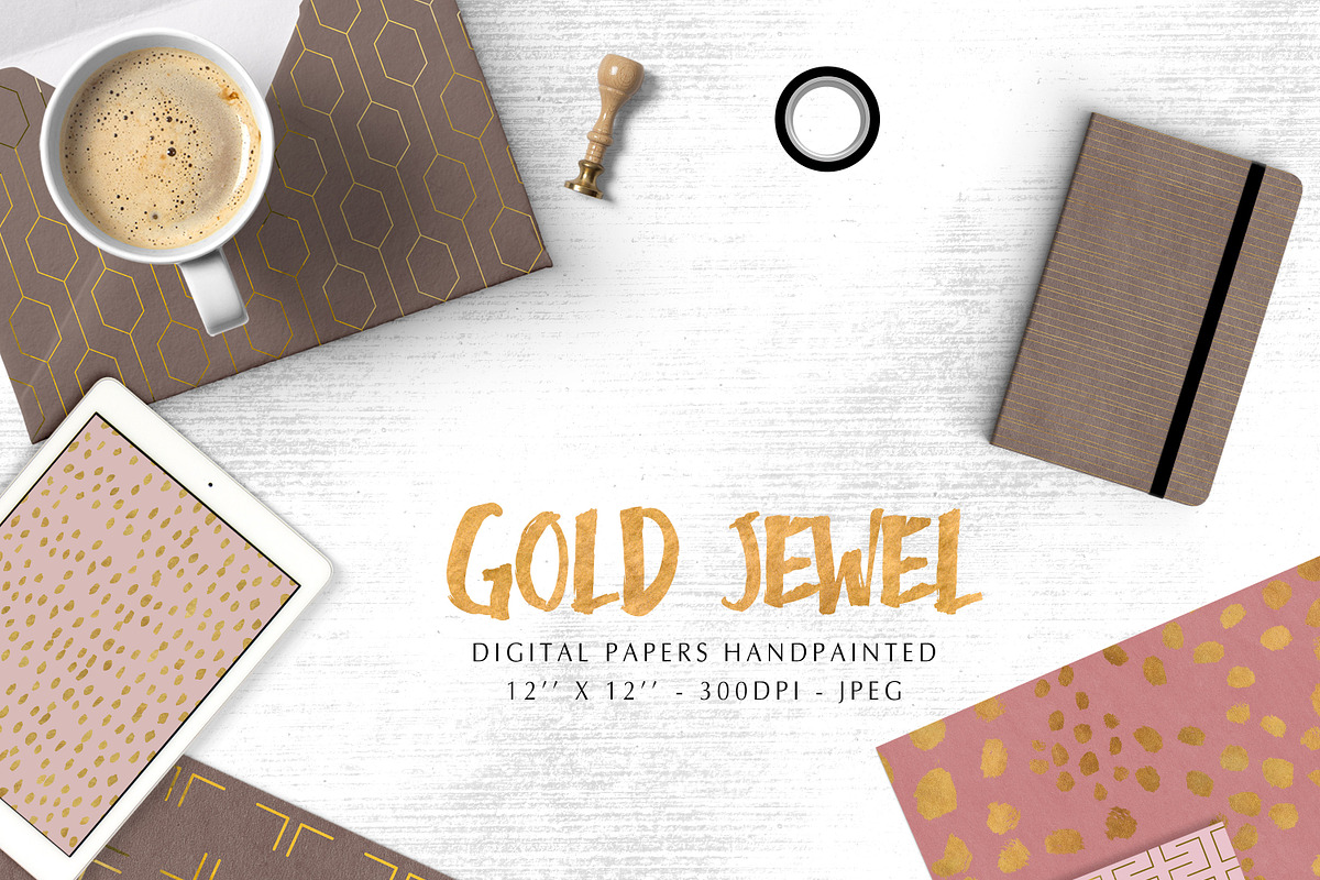 Gold jewel digital papers in Patterns - product preview 8