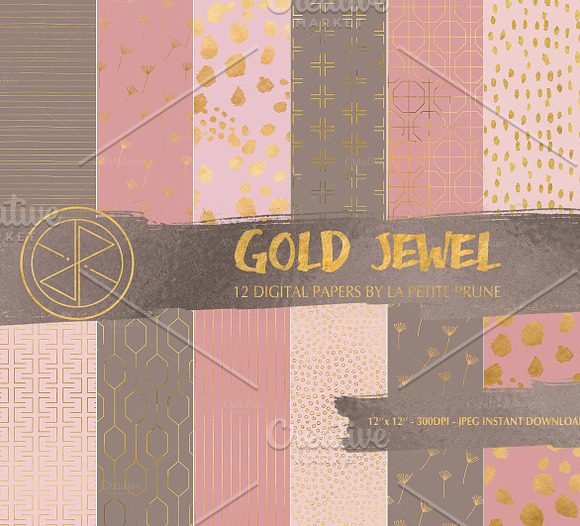 Gold jewel digital papers in Patterns - product preview 1