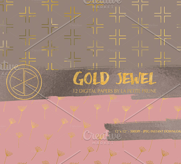 Gold jewel digital papers in Patterns - product preview 3