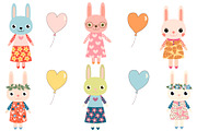 Cute colorful bunnies clipart set