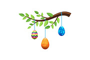 Easter Eggs on Branch with Leaves Illustration