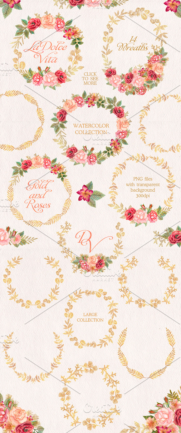 Watercolor wedding glitter flowers in Illustrations - product preview 3
