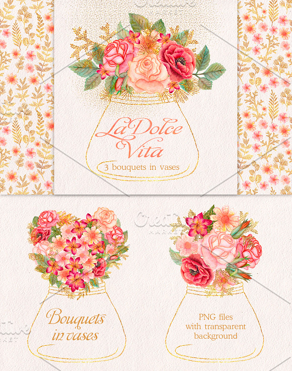 Watercolor wedding glitter flowers in Illustrations - product preview 4