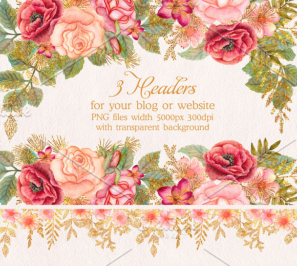 Watercolor wedding glitter flowers in Illustrations - product preview 6