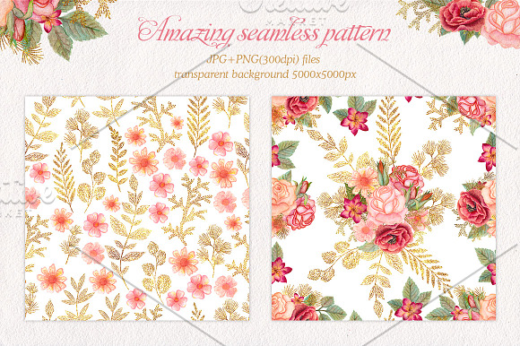 Watercolor wedding glitter flowers in Illustrations - product preview 7