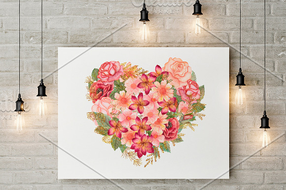 Watercolor wedding glitter flowers in Illustrations - product preview 12