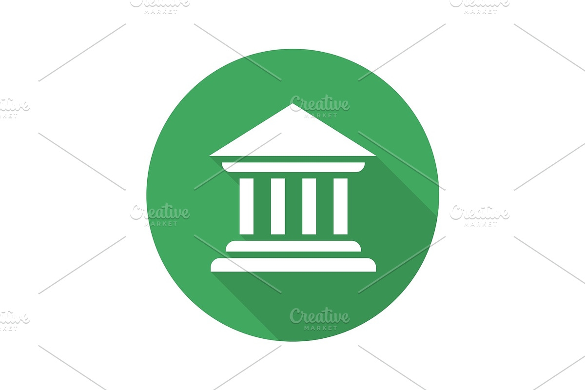 Bank building flat design long shadow icon in Graphics - product preview 8