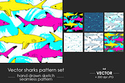 Sharks - seamless pattern set
