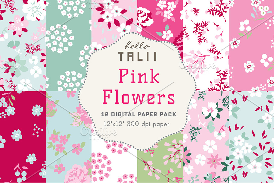 Pink Flowers Digital Paper in Patterns - product preview 8