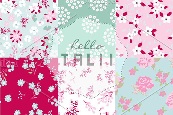 Pink Flowers Digital Paper in Patterns - product preview 1