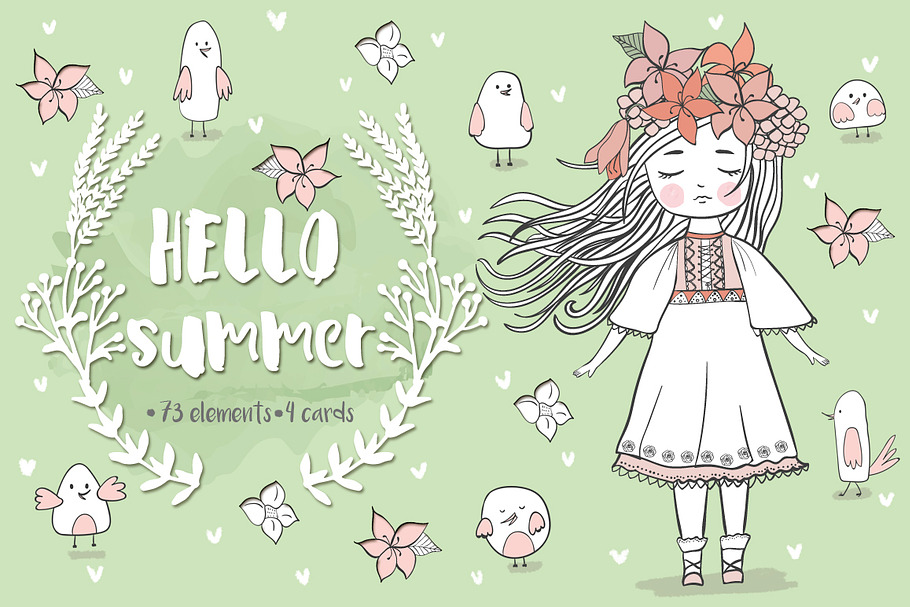 Hello summer! Cute clipart in Illustrations - product preview 8