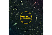 Retro futuristic frame with space, stars and planets