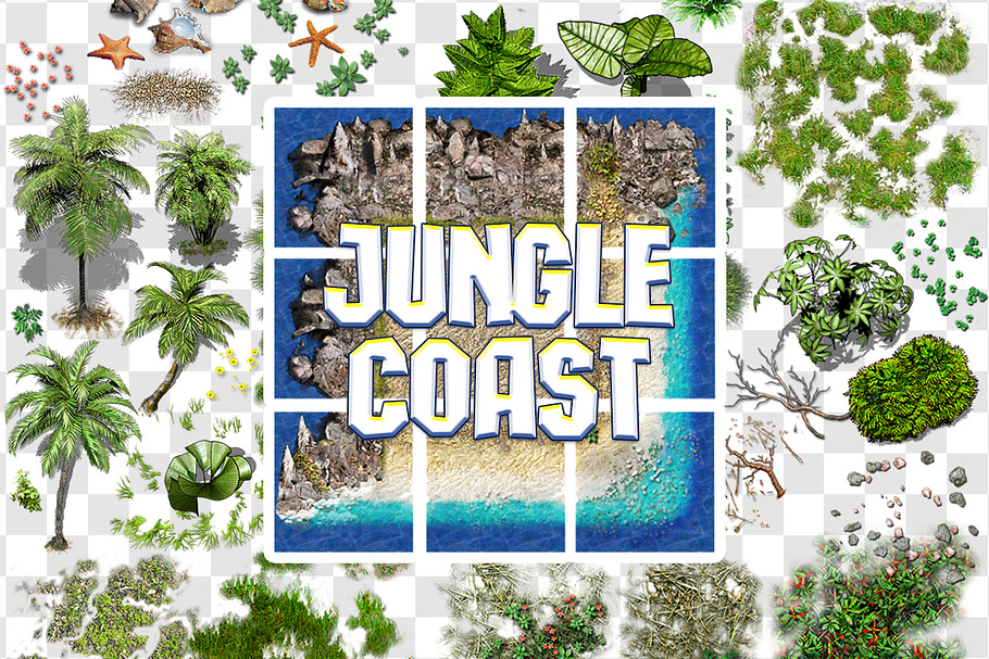 2D JUNGLE COAST TILE SET AND DECALS in Objects - product preview 8