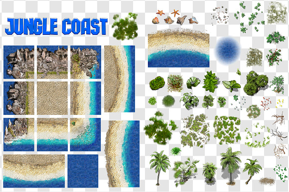 2D JUNGLE COAST TILE SET AND DECALS in Objects - product preview 2