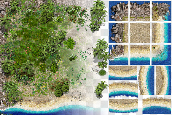 2D JUNGLE COAST TILE SET AND DECALS in Objects - product preview 6