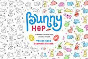 Bunny Hop Icons And Seamless Pattern