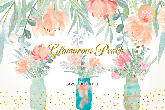 50% OFF Peach peonies Watercolor in Illustrations - product preview 7