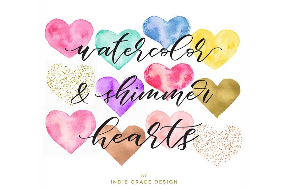 Watercolor, Foil & Confetti Hearts