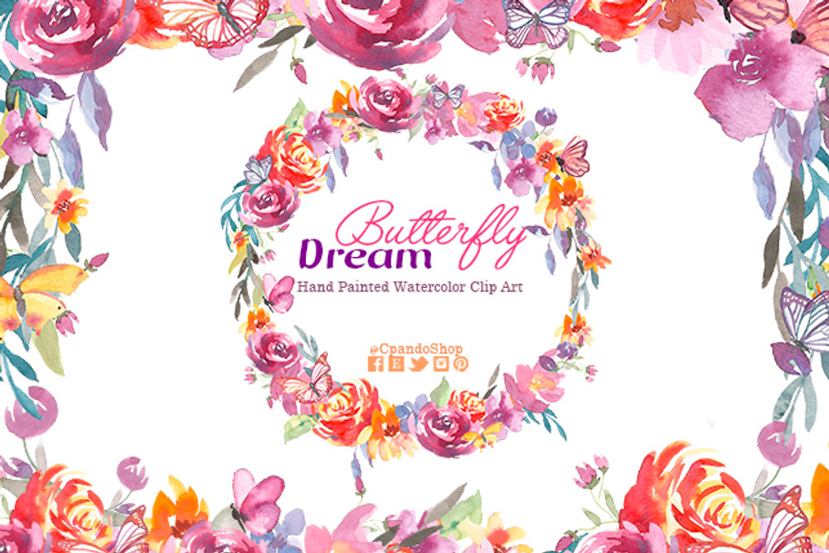 Butterfly watercolor clip art in Illustrations - product preview 8