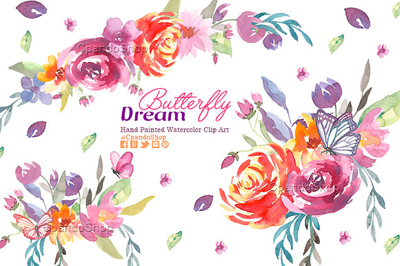 Butterfly watercolor clip art in Illustrations - product preview 1