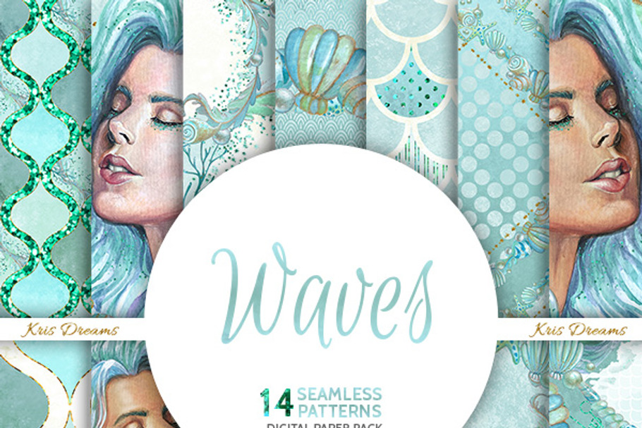 Waves Seamless Digital Paper in Patterns - product preview 8