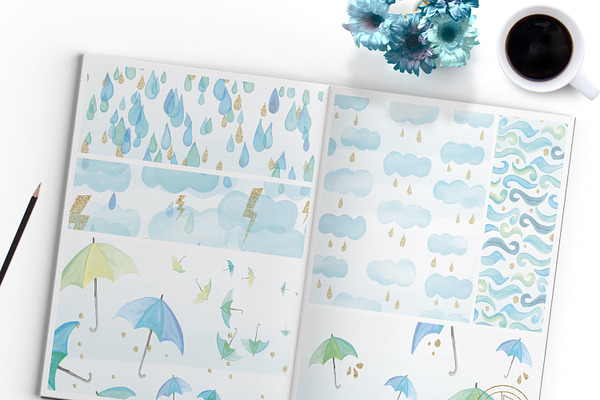 Watercolor Rainy day digital papers