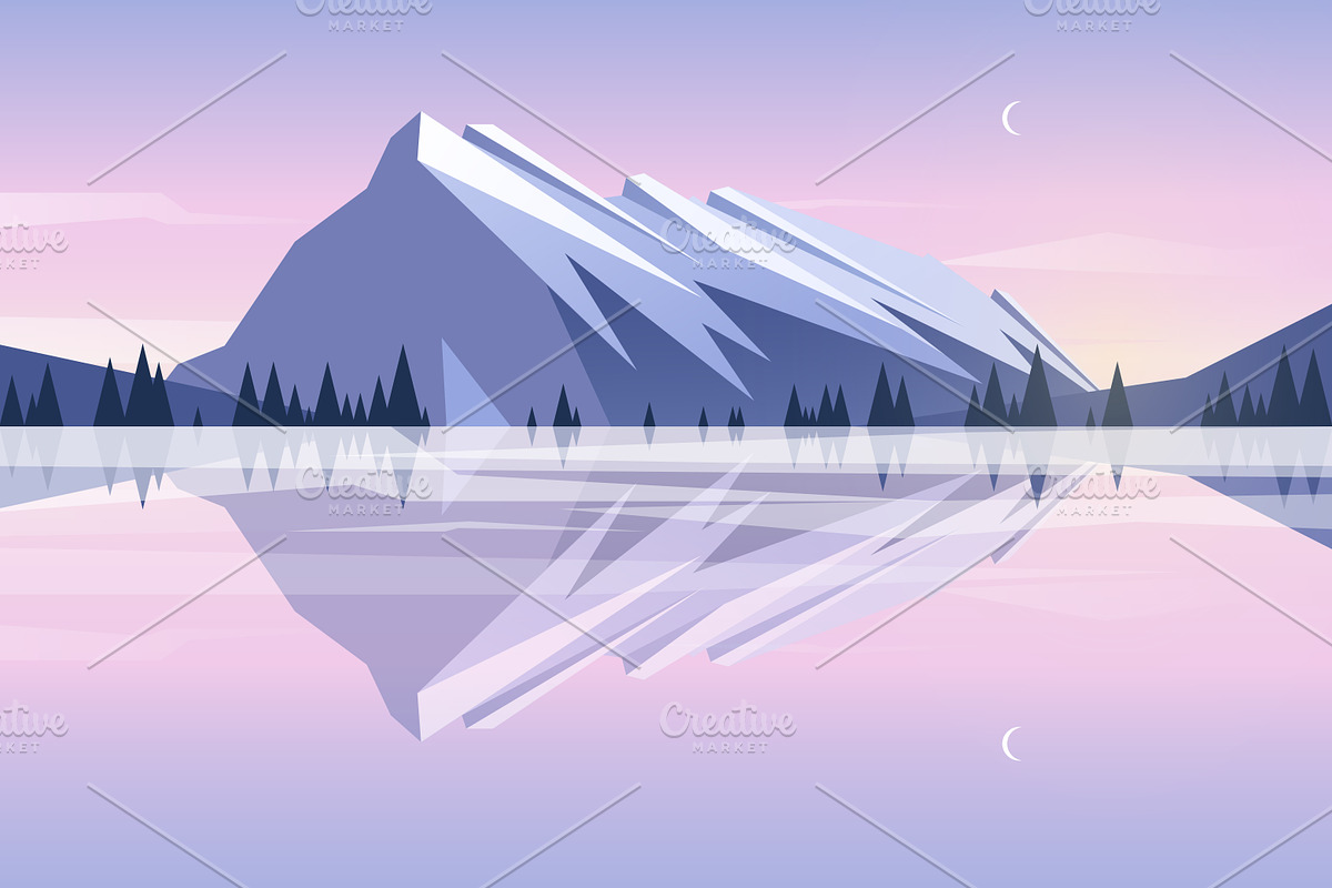 Evening mountains. Flat design in Illustrations - product preview 8