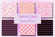 Watercolor Hearts. Seamless Patterns
