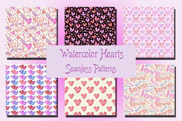 Watercolor Hearts. Seamless Patterns in Patterns - product preview 1