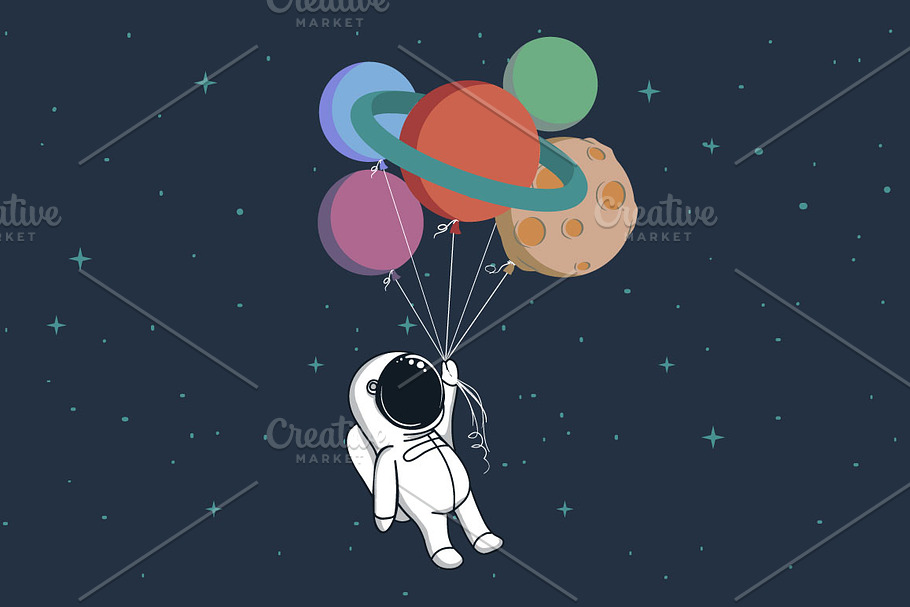 Happy spaceman with planets in Illustrations - product preview 8