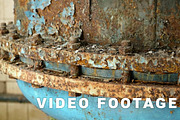Rusted nuts of the boiler in the abandoned factory. Smooth and slow dolly shot