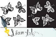 Set of silhouette butterflies