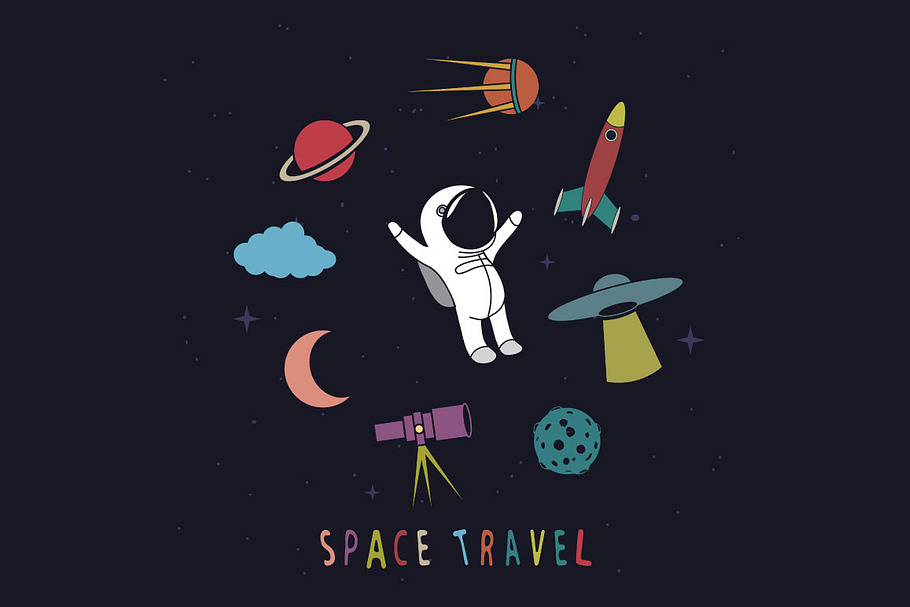 Funny astronaut with space objects in Illustrations - product preview 8