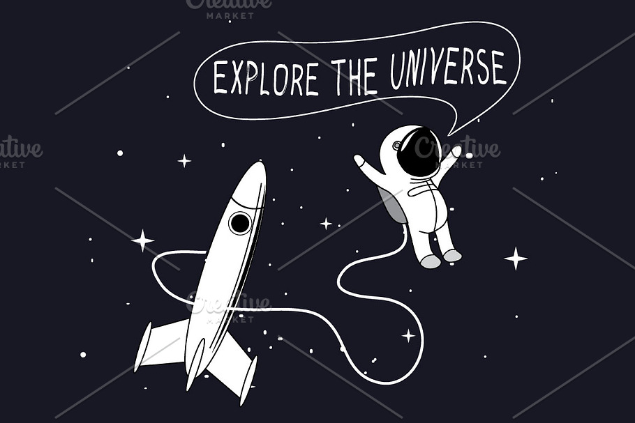 Kid-astronaut travel in outer space in Illustrations - product preview 8