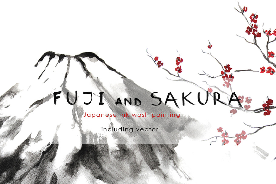 Fuji and Sakura Sumi-e in Illustrations - product preview 8
