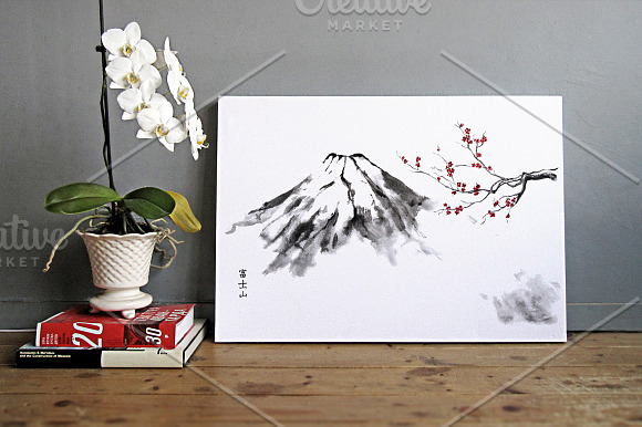 Fuji and Sakura Sumi-e in Illustrations - product preview 2