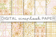 Peach Gold Flower Digital Papers
