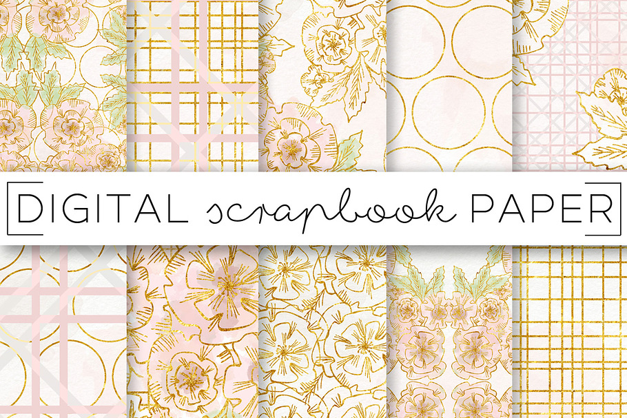 Peach Gold Flower Digital Papers in Patterns - product preview 8