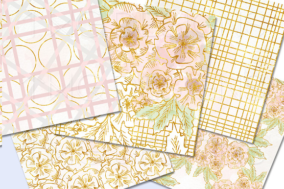 Peach Gold Flower Digital Papers in Patterns - product preview 1