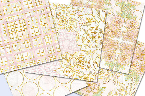 Peach Gold Flower Digital Papers in Patterns - product preview 2