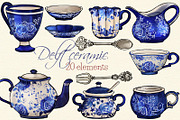 Delft Ceramic Watercolor Clip Arts