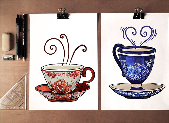 Delft Ceramic Watercolor Clip Arts in Illustrations - product preview 2