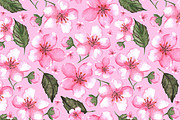 Pink sakura floral seamless pattern