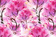 Pink sakura tree seamless pattern