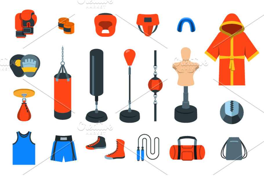 Boxing flat vector icons