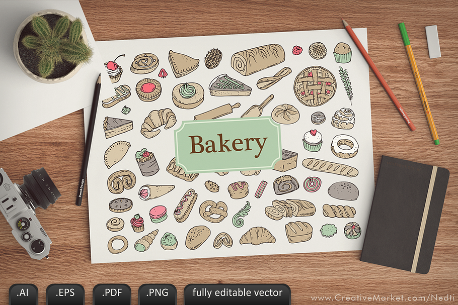 Bakery Pastry Doodle Icon Vector